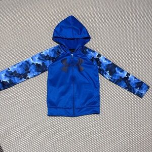 Size 6 Under Armour Blue and Black Camo Zip-Up Hoodie